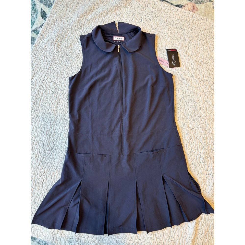 Golftini Sleeveless Navy Pleated Collar Mini Dress